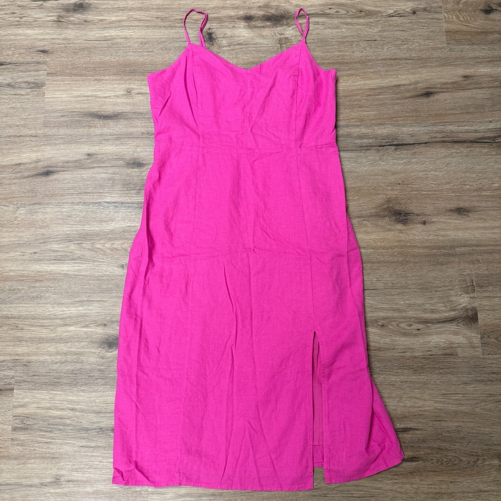 J. Crew Linen Blend Midi Sheath Dress Sz 14 Pink Smocked Back Sleeveless Party